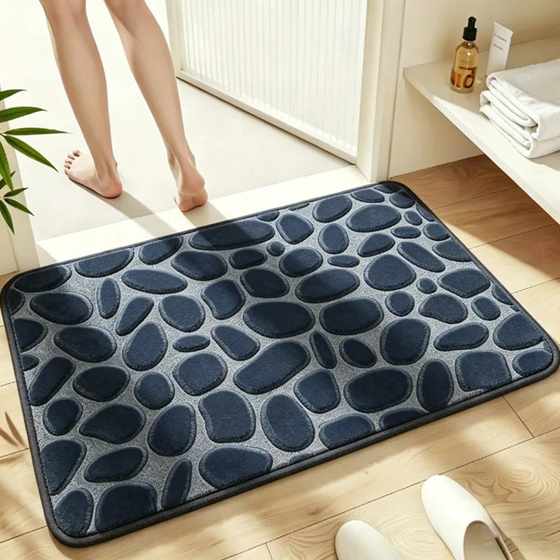 1 Pack Flannel Bathroom Rug, Pebble Embossed, Super Absorbent Non-Slip Soft Mat for Shower, Bathtub & Home Decor