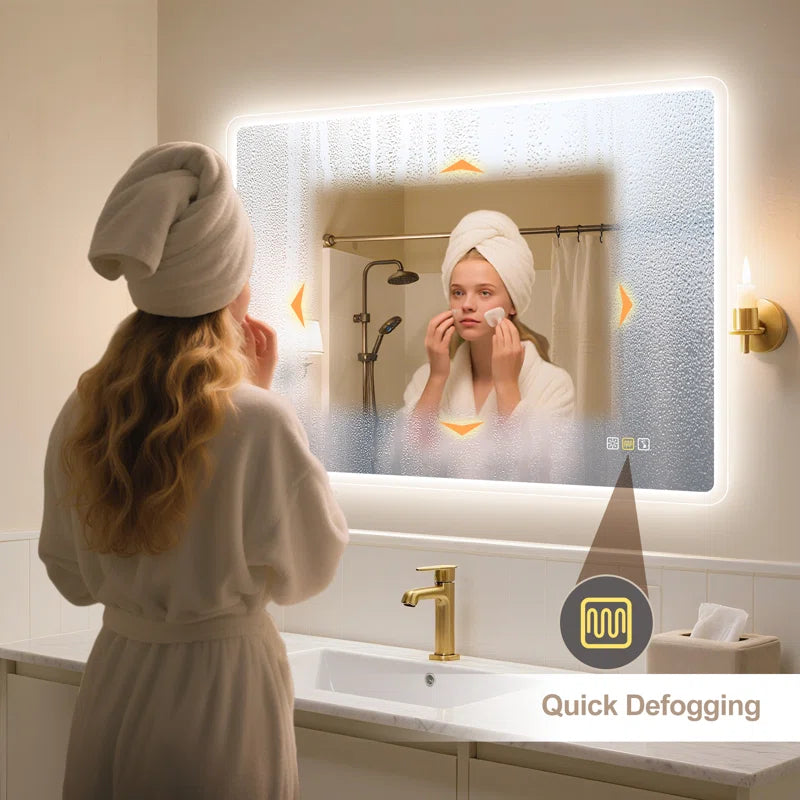 Wall-Mounted Mirror with Lights – Frameless, Infinite Dimming, Anti-Fog, 3 Light Modes, Built-In Bluetooth
