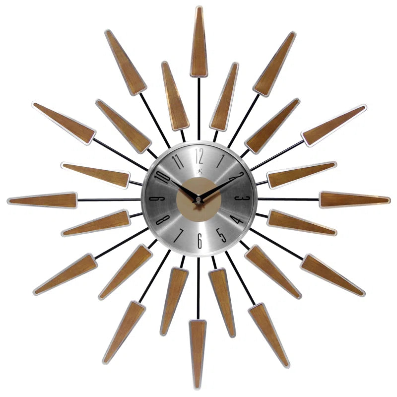 Midcentury/Modern Starburst Metal Wall Clock 23 Inches - Walnut