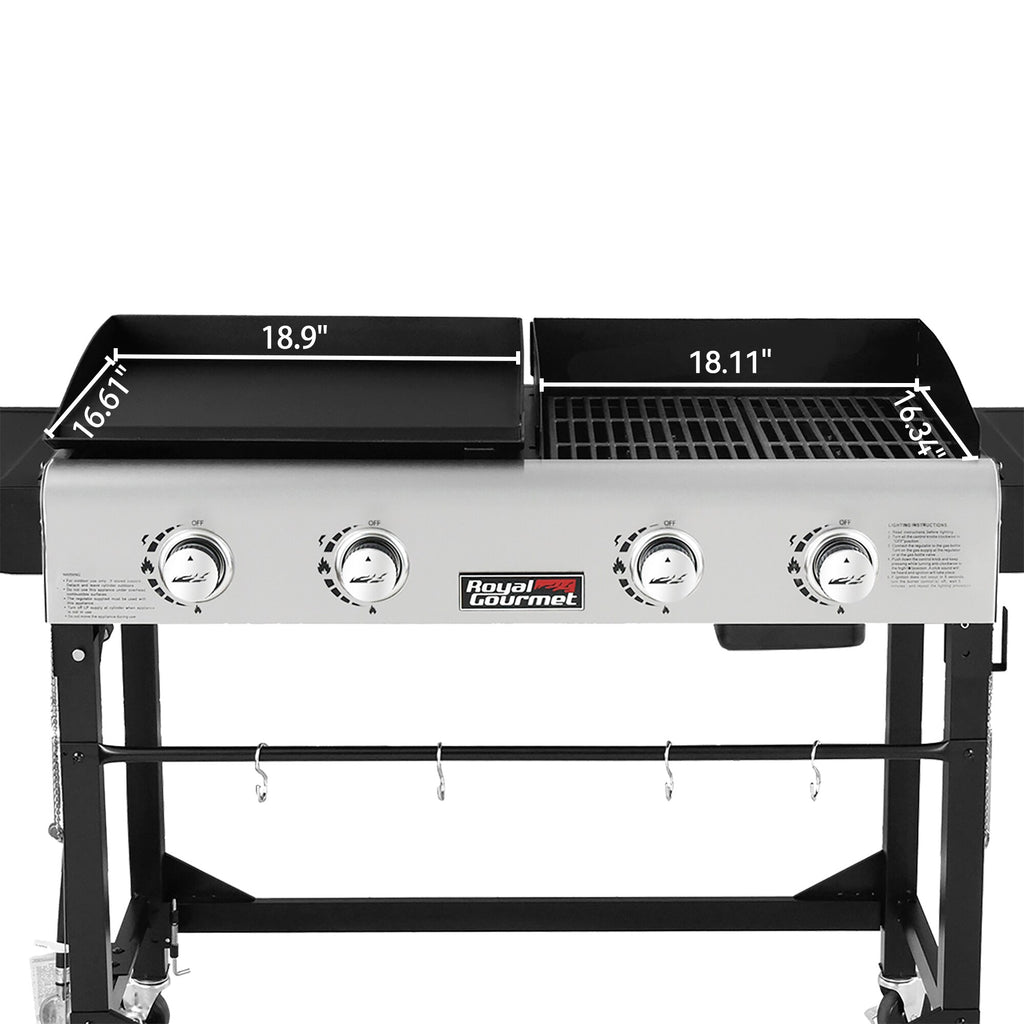 Portable Gas Grill and Griddle Combo 4 -Burner Liquid Propane Flat Top Grill