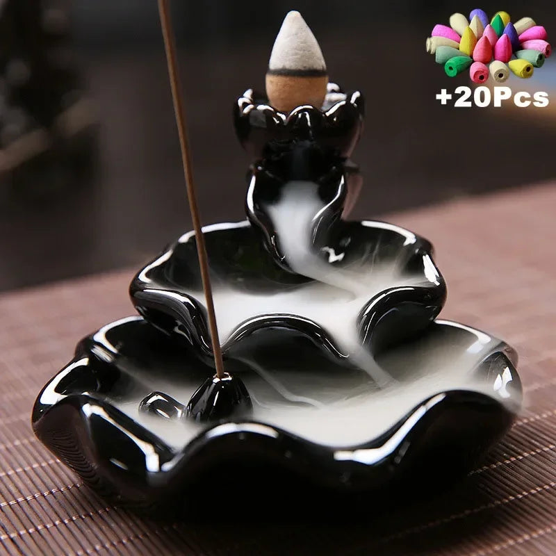 Free 20Pcs Incense Cones Creative Home Decor Backflow Stick Incense Burner Ceramic Censer Home Decoration Use in Home Teahouse