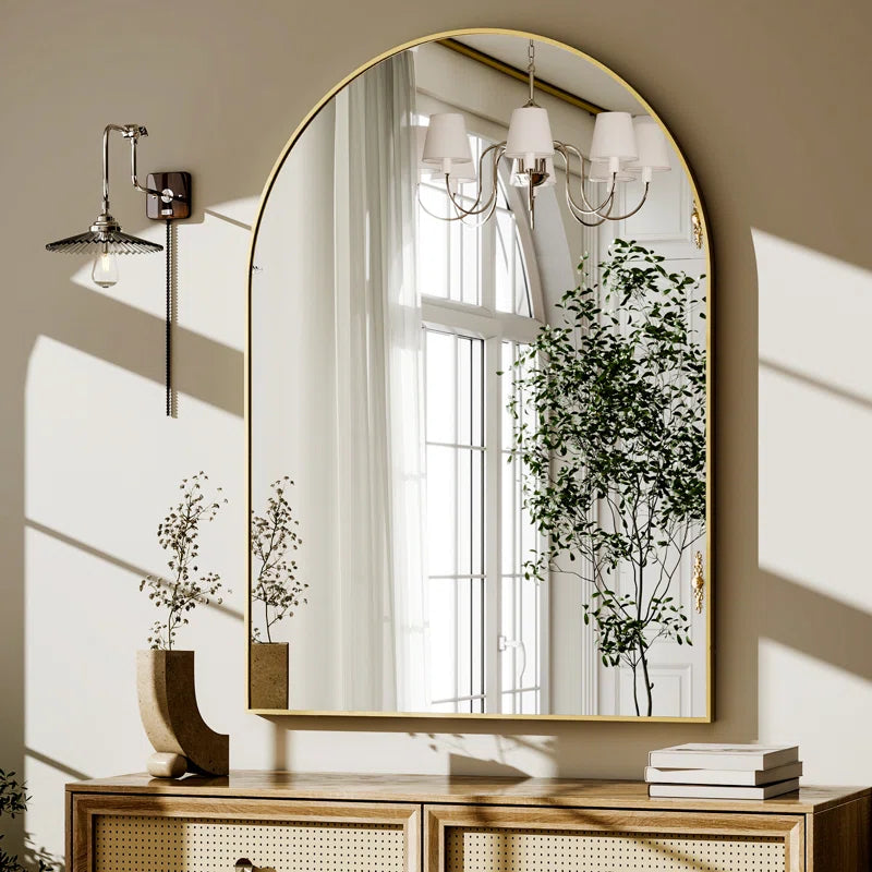 Rasto Aluminum Framed Arched Wall Mounted Bathroom Vanity Mirror