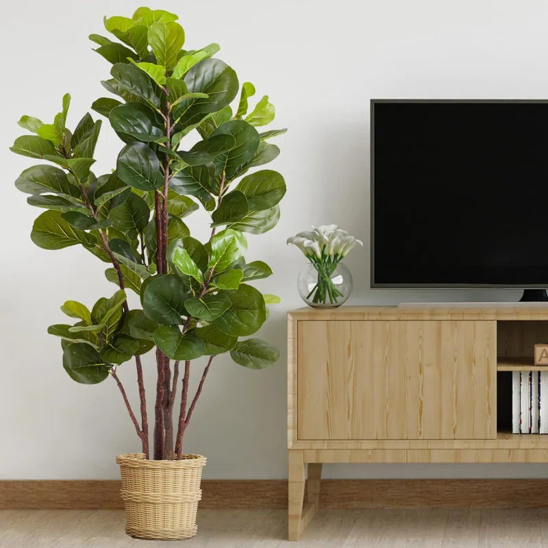 Artificial Fiddle Leaf Fig Tree - Realistic Leaf Faux Plant in Pot for Home & Office Decor