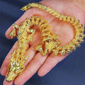 Majestic 3D alloy golden dragon statue with movable limbs - home desktop decoration, symbol of power and good luck