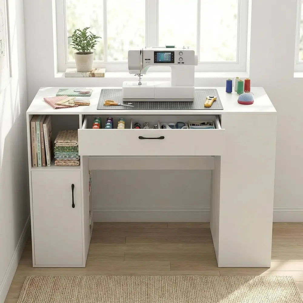 Adjustable Height Sewing Desk with Storage Cubes and Counter Height Writing Station for Home Office