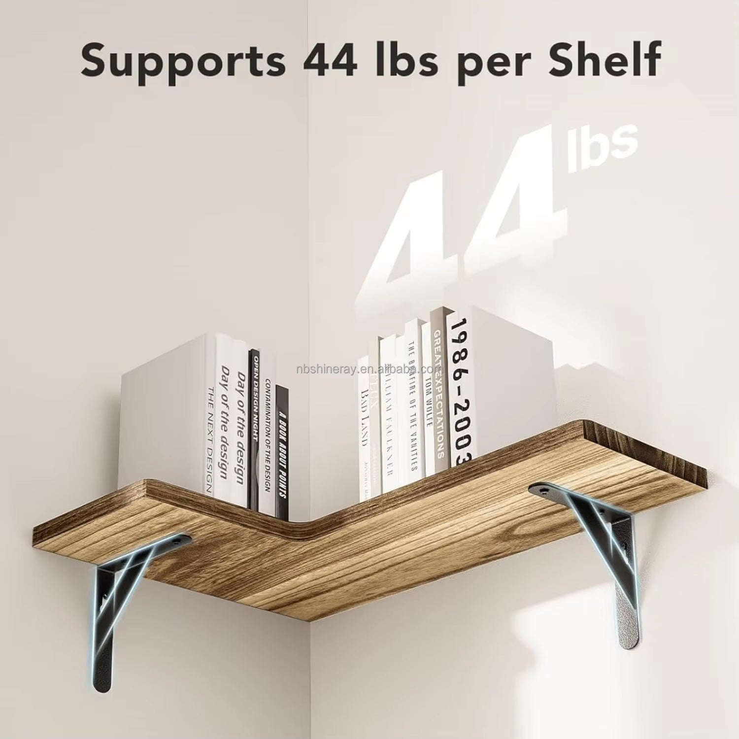 2 Tier L Style Display Shelf Wall Shelves Wood Flexible Design Wall Mounted Corner Floating Storage Shelves for Home Decor