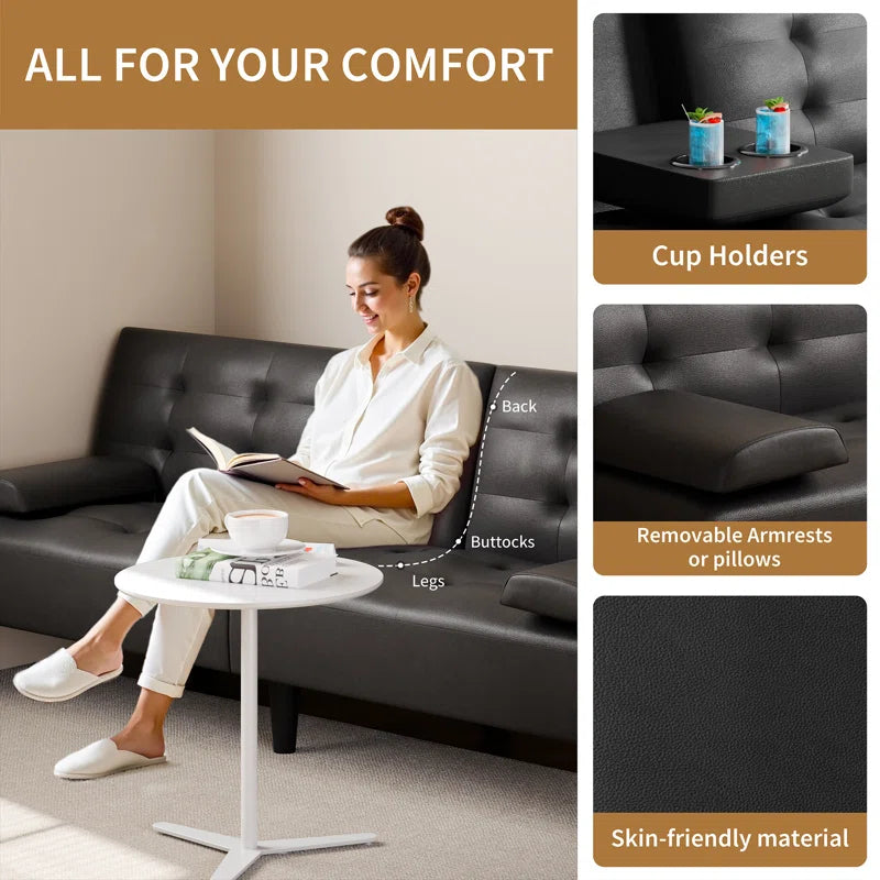 Arjeta Queen 65.75'' Faux Leather Convertible Sofa