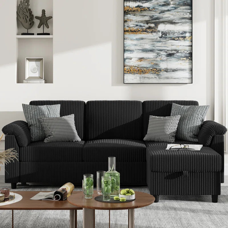 Modern L-Shaped Sofa with Ottoman – Soft Fabric, Compact Design for Living Room, Apartment, or Office, 79