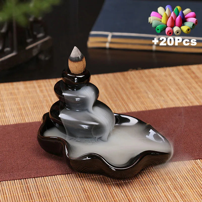 Free 20Pcs Incense Cones Creative Home Decor Backflow Stick Incense Burner Ceramic Censer Home Decoration Use in Home Teahouse