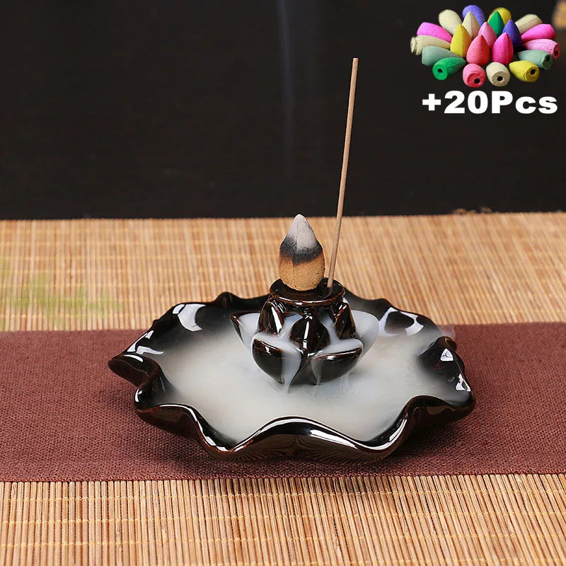 Free 20Pcs Incense Cones Creative Home Decor Backflow Stick Incense Burner Ceramic Censer Home Decoration Use in Home Teahouse