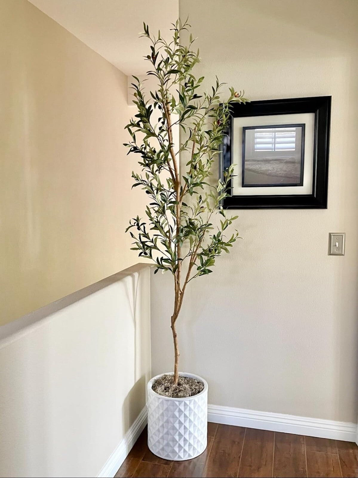 7’ Olive Minimalist Artificial Tree with Natural Trunk Home Decor. Retail $149