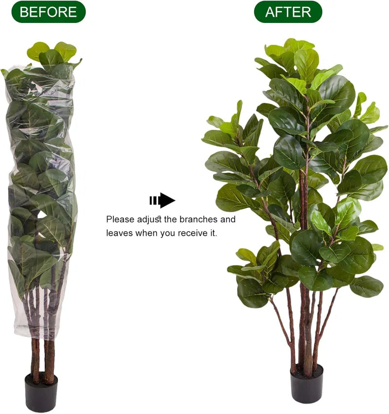 Artificial Fiddle Leaf Fig Tree - Realistic Leaf Faux Plant in Pot for Home & Office Decor