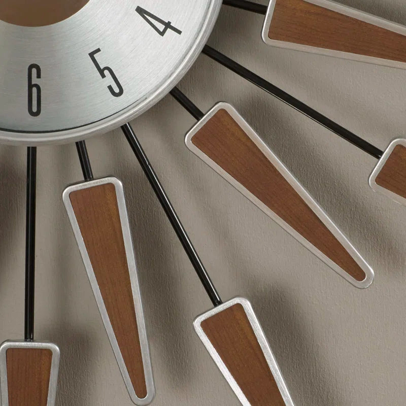 Midcentury/Modern Starburst Metal Wall Clock 23 Inches - Walnut