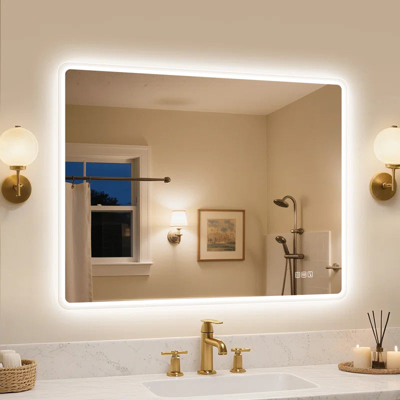 Wall-Mounted Mirror with Lights – Frameless, Infinite Dimming, Anti-Fog, 3 Light Modes, Built-In Bluetooth