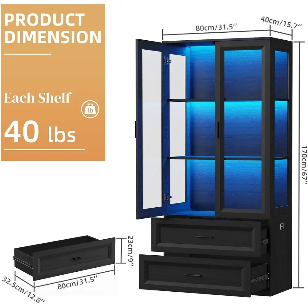 LED-Illuminated Acrylic Display Cabinet, 67 Curio Storage for Collectibles, Sensor-Activated, Ideal for Home Office or Living Ro