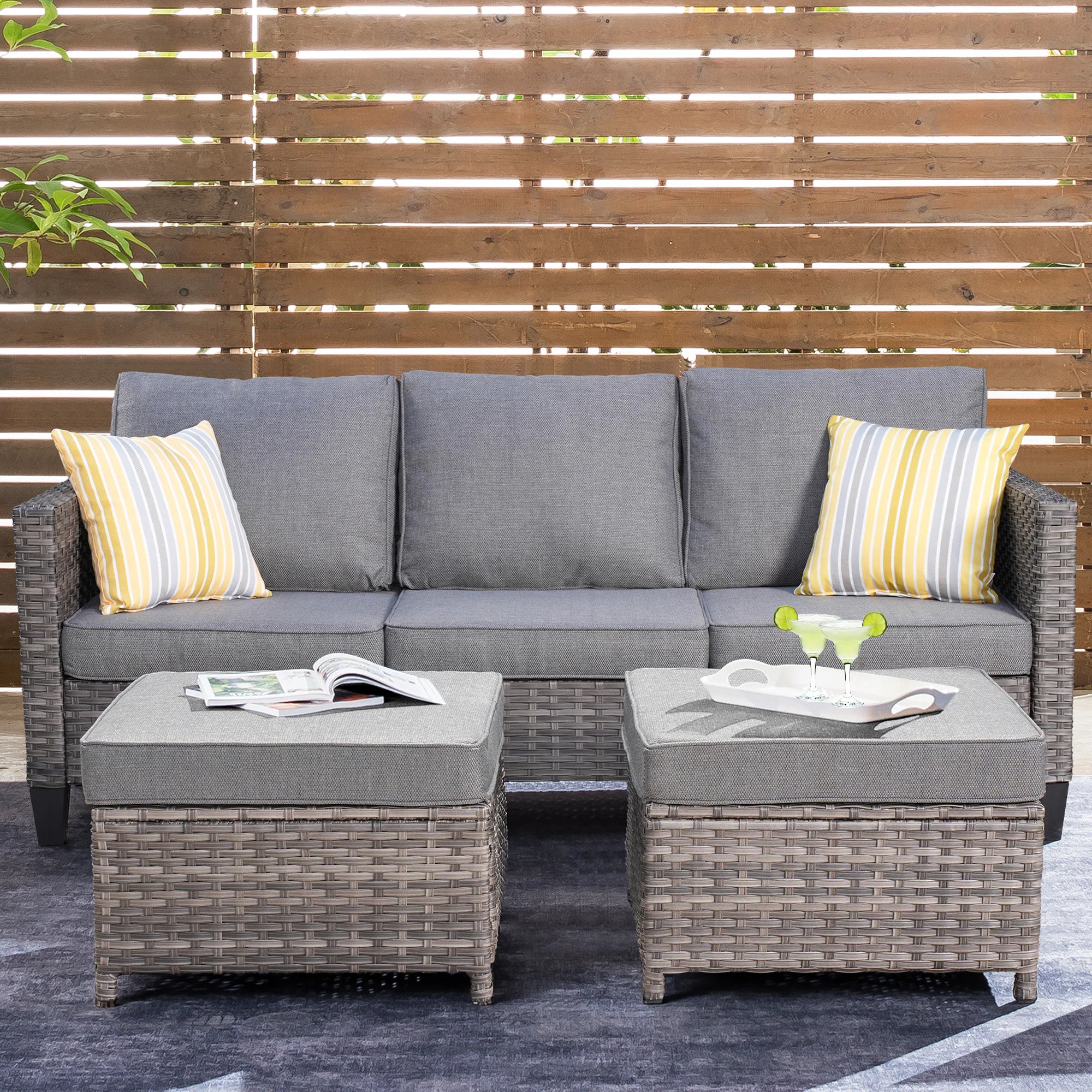 New Vultros Rattan Outdoor Sofa with Light Gray Cushions and Iron Frame
