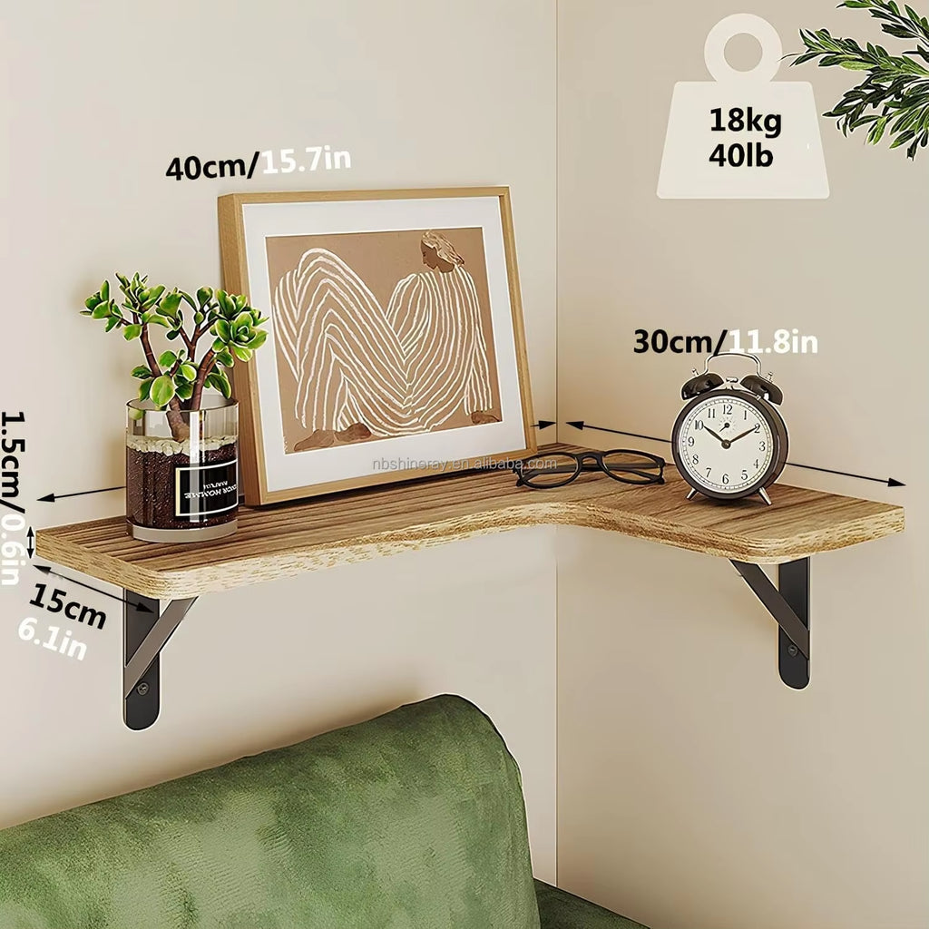 2 Tier L Style Display Shelf Wall Shelves Wood Flexible Design Wall Mounted Corner Floating Storage Shelves for Home Decor