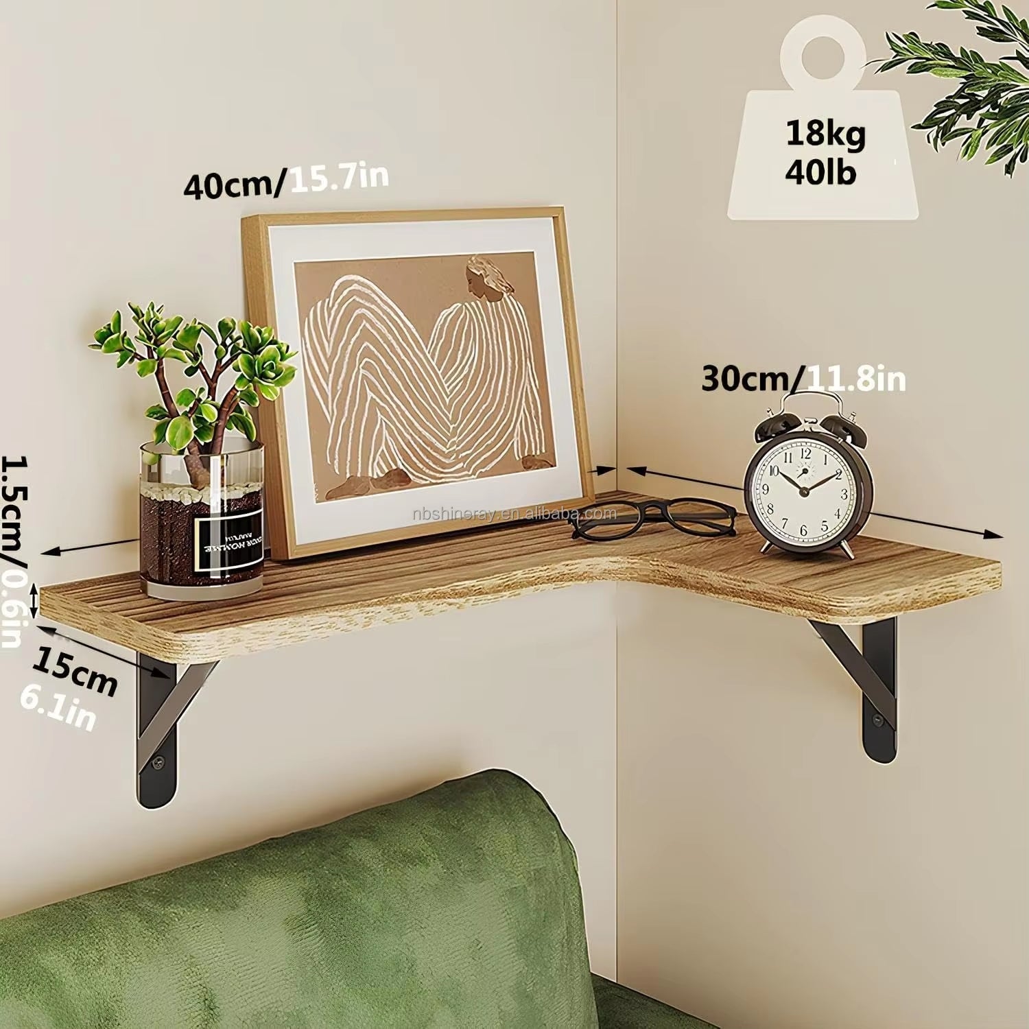 2 Tier L Style Display Shelf Wall Shelves Wood Flexible Design Wall Mounted Corner Floating Storage Shelves for Home Decor