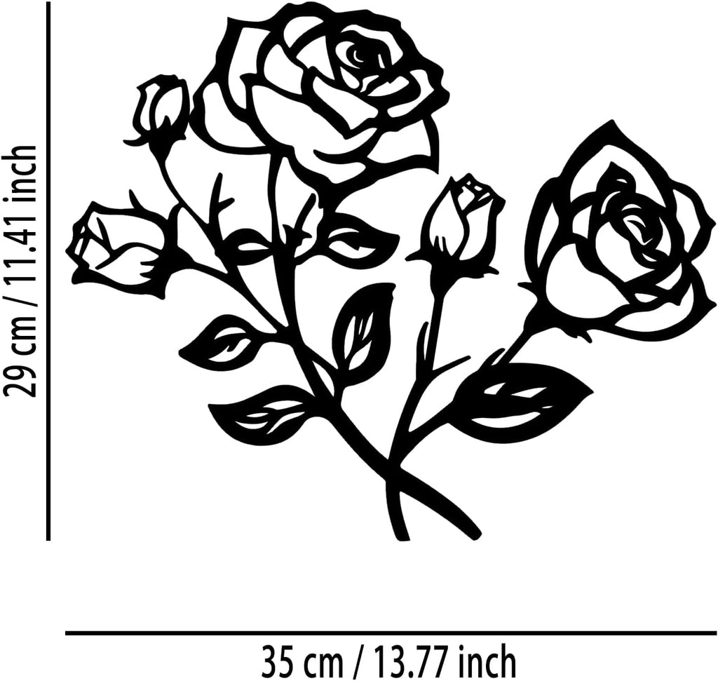 Rose Flower Metal Wall Decor - Elegant Plants Room Decor Wall Art Home Decor for Living Room, Bedroom, Dining Room, Bathroom, Office (Black)