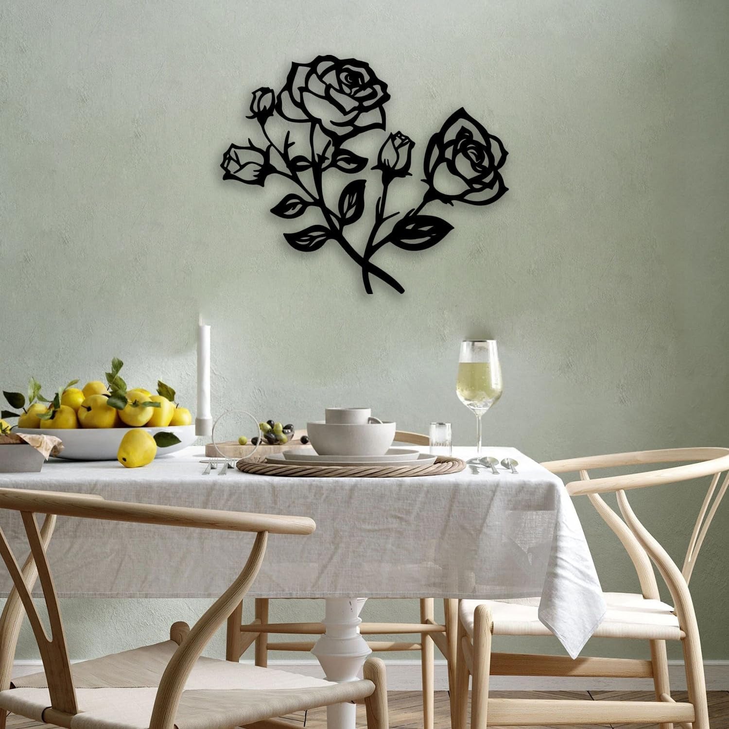 Rose Flower Metal Wall Decor - Elegant Plants Room Decor Wall Art Home Decor for Living Room, Bedroom, Dining Room, Bathroom, Office (Black)