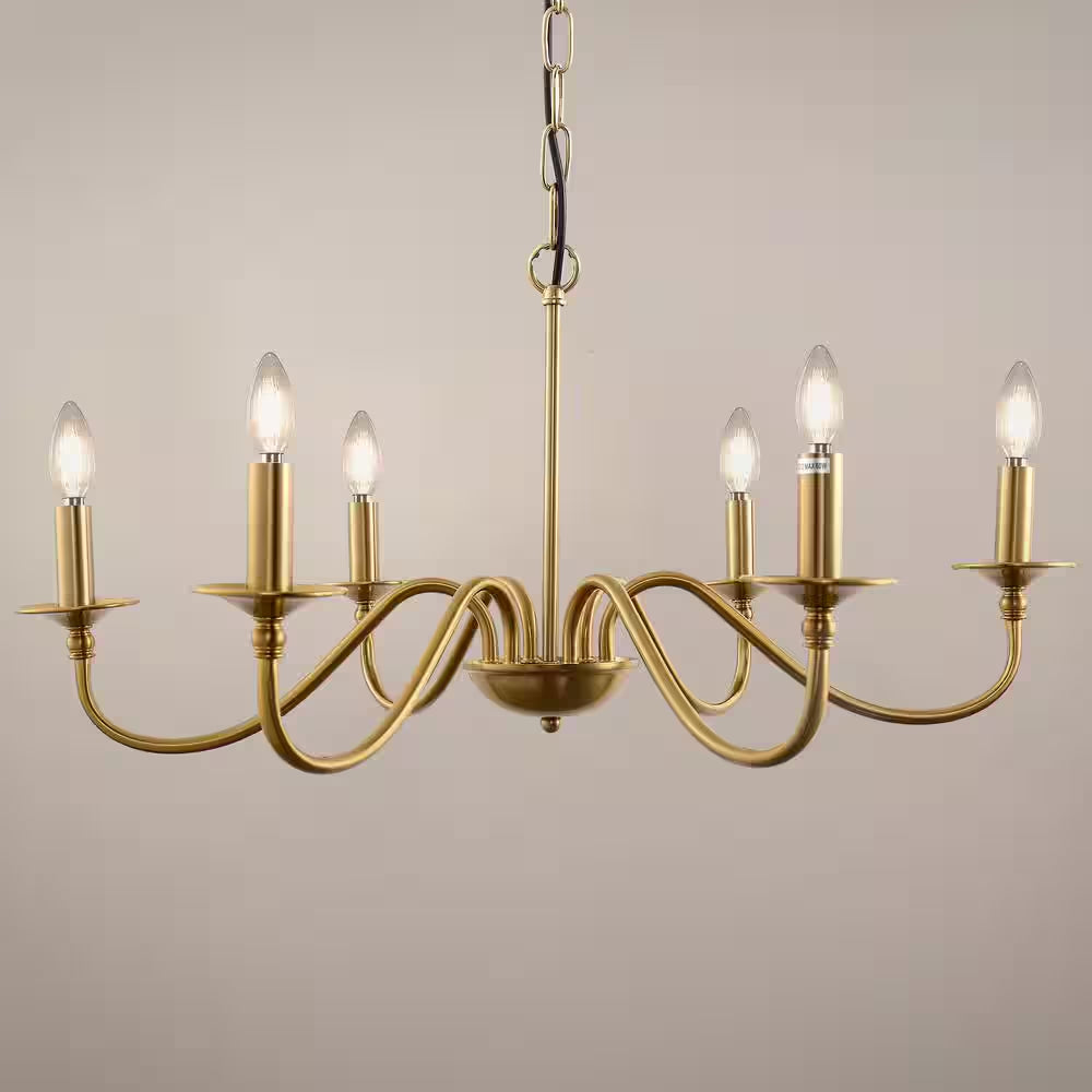 6-Light Gold Candle Rustic Industrial Iron Chandeliers for Dining Room Living Room