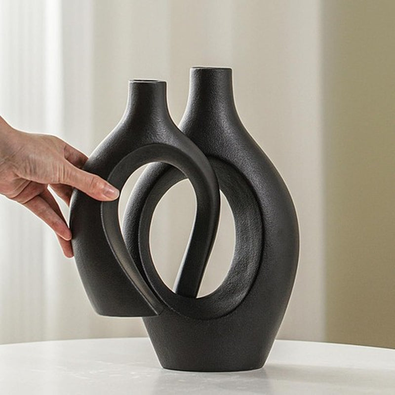 (VYD)XL Black Ceramic Vase Sets of 2 for Modern Home Decor, Eclectic Entryway