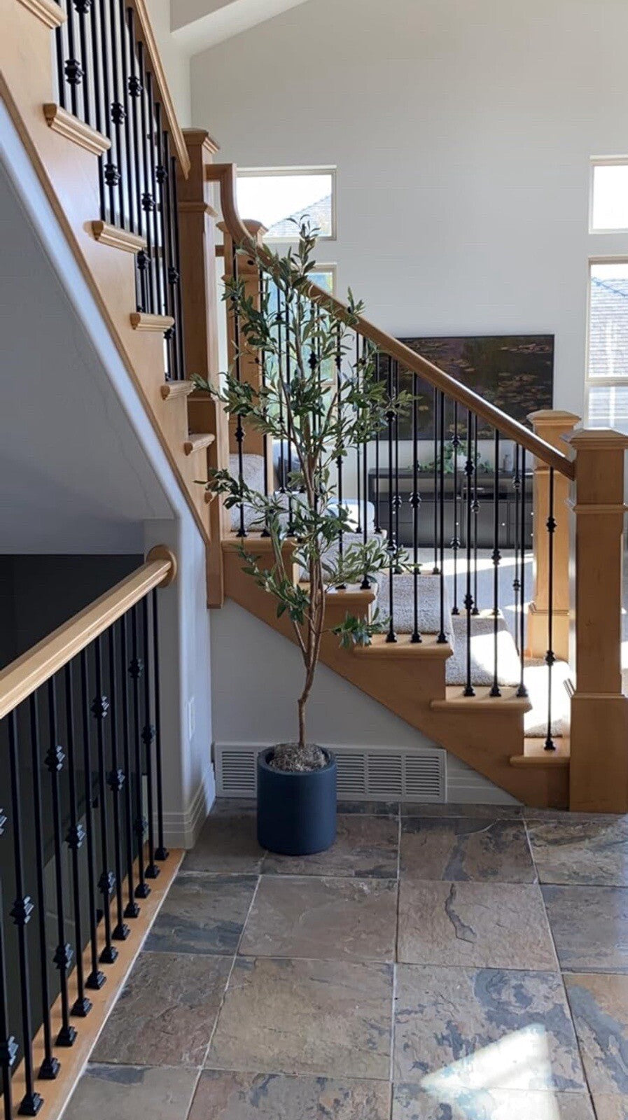 7’ Olive Minimalist Artificial Tree with Natural Trunk Home Decor. Retail $149