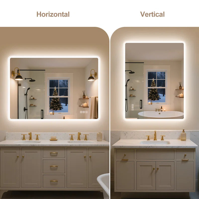 Wall-Mounted Mirror with Lights – Frameless, Infinite Dimming, Anti-Fog, 3 Light Modes, Built-In Bluetooth