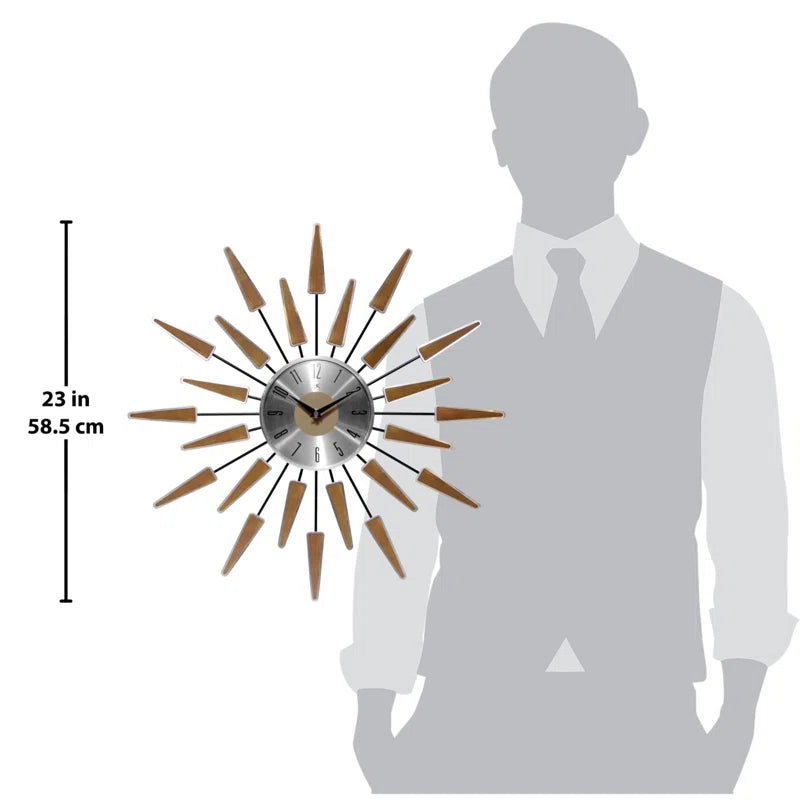 Midcentury/Modern Starburst Metal Wall Clock 23 Inches - Walnut