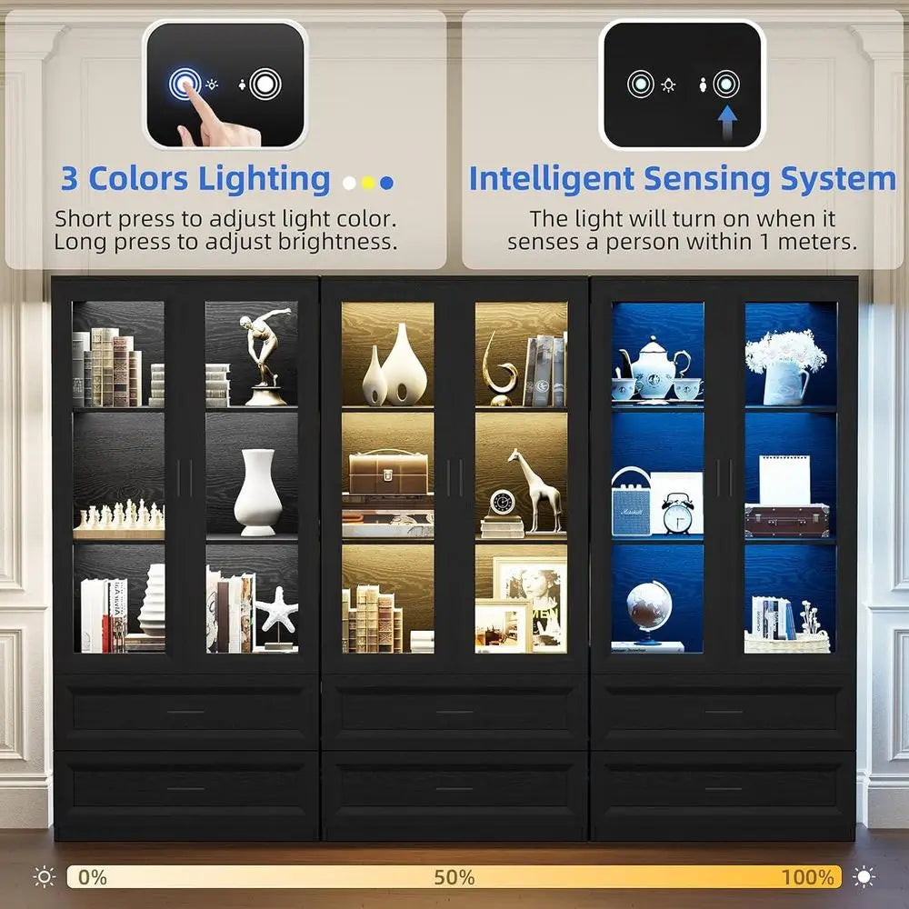 LED-Illuminated Acrylic Display Cabinet, 67 Curio Storage for Collectibles, Sensor-Activated, Ideal for Home Office or Living Ro