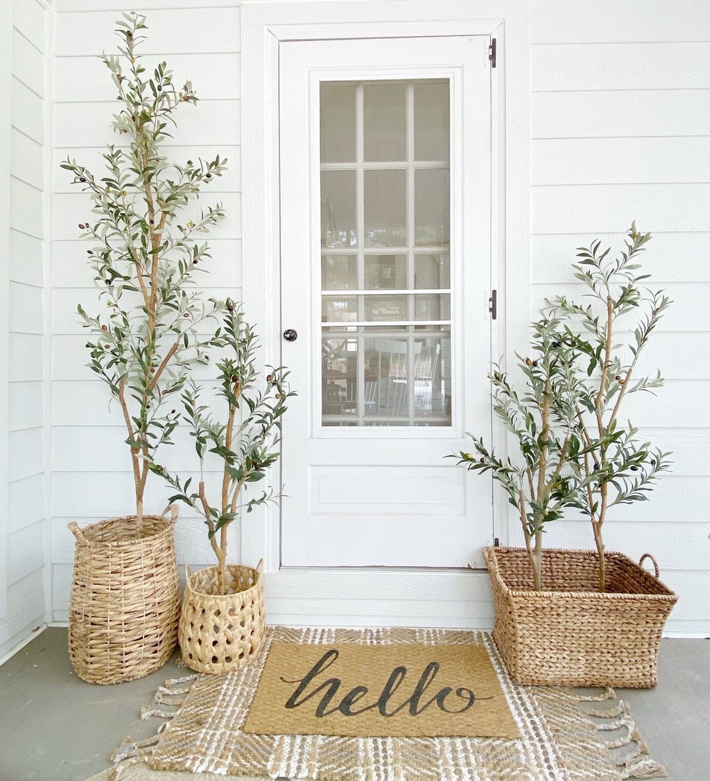 7’ Olive Minimalist Artificial Tree with Natural Trunk Home Decor. Retail $149