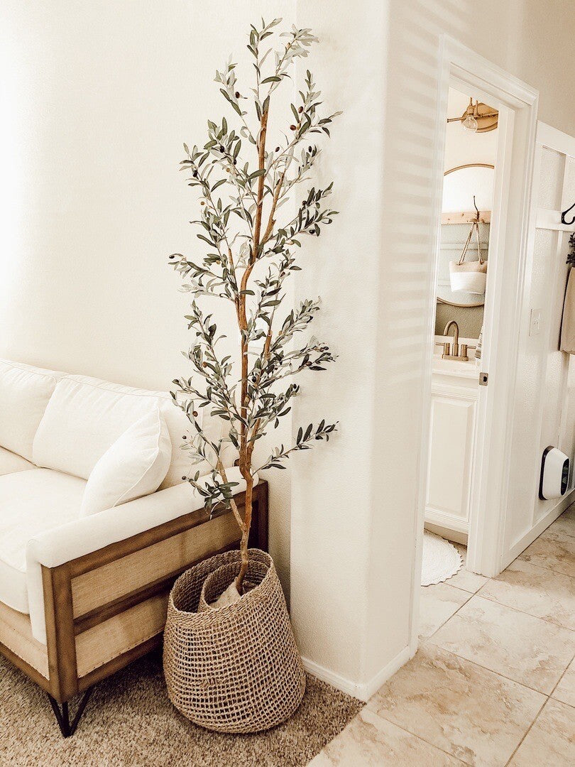 7’ Olive Minimalist Artificial Tree with Natural Trunk Home Decor. Retail $149