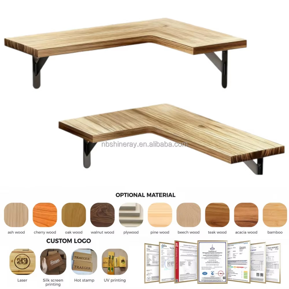 2 Tier L Style Display Shelf Wall Shelves Wood Flexible Design Wall Mounted Corner Floating Storage Shelves for Home Decor
