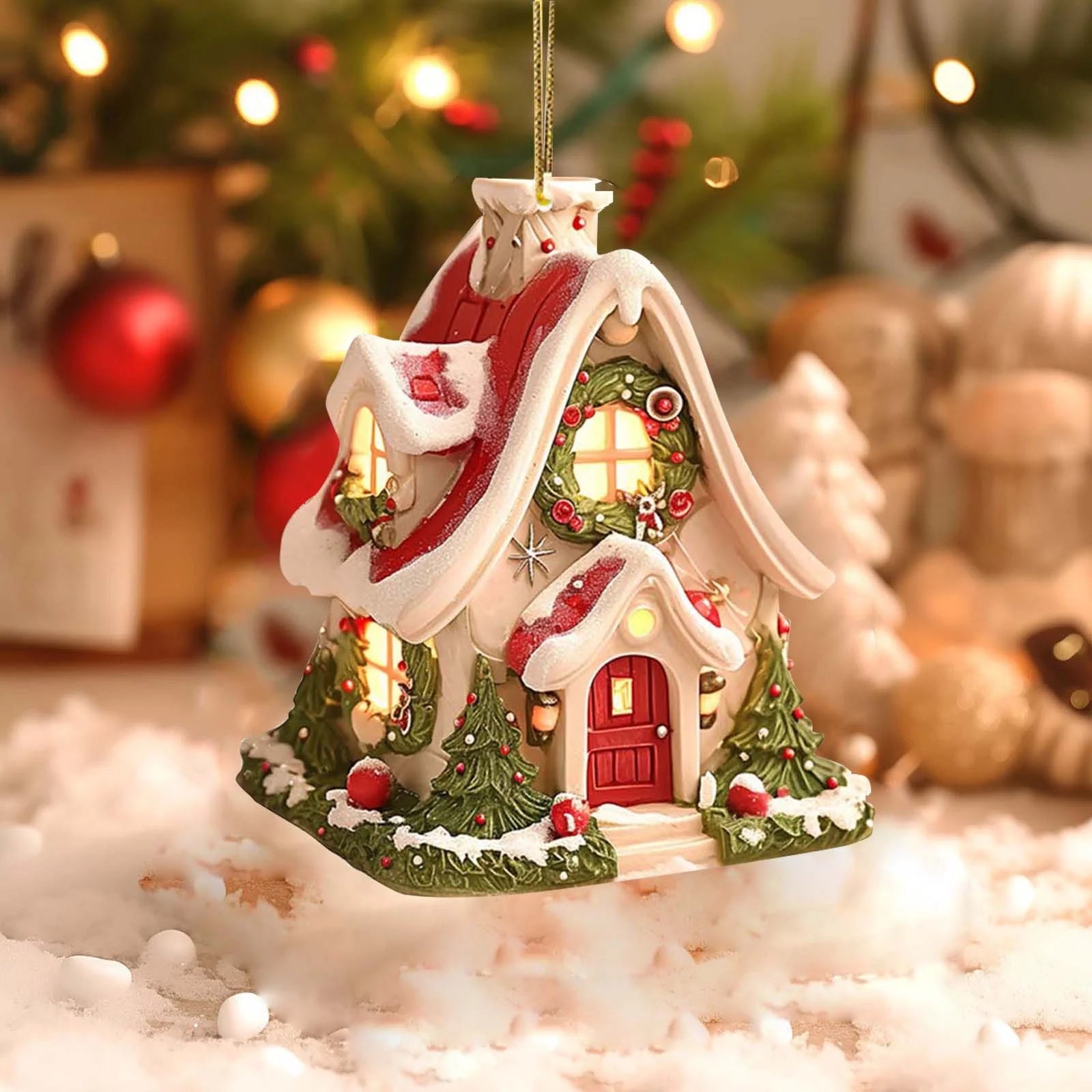 2025 Christmas Gingerbread House Ornaments, Christmas Hanging Village Houses Tree Decor, 2D Acrylic Christmas Hanging Ornaments for Christmas Tree Holiday Party Home Decoration