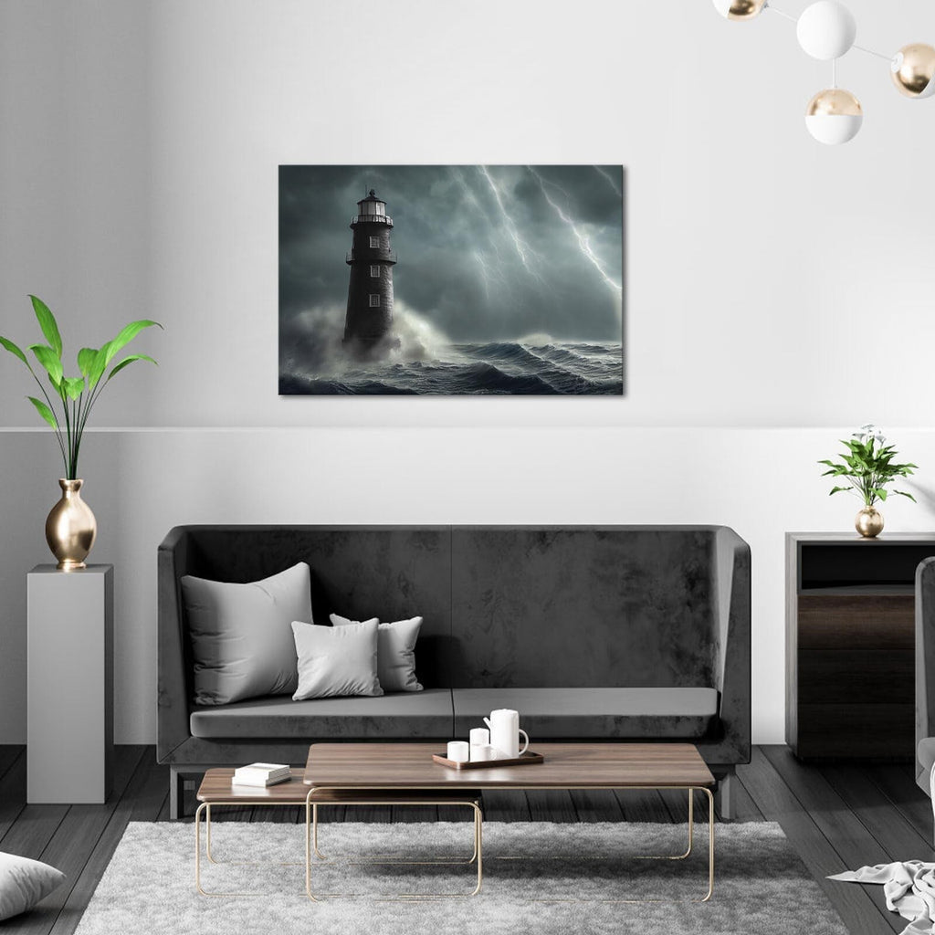 Artsbay Lighthouse Wall Art Black and White Nautica Storm Ocean Wave Seascape...