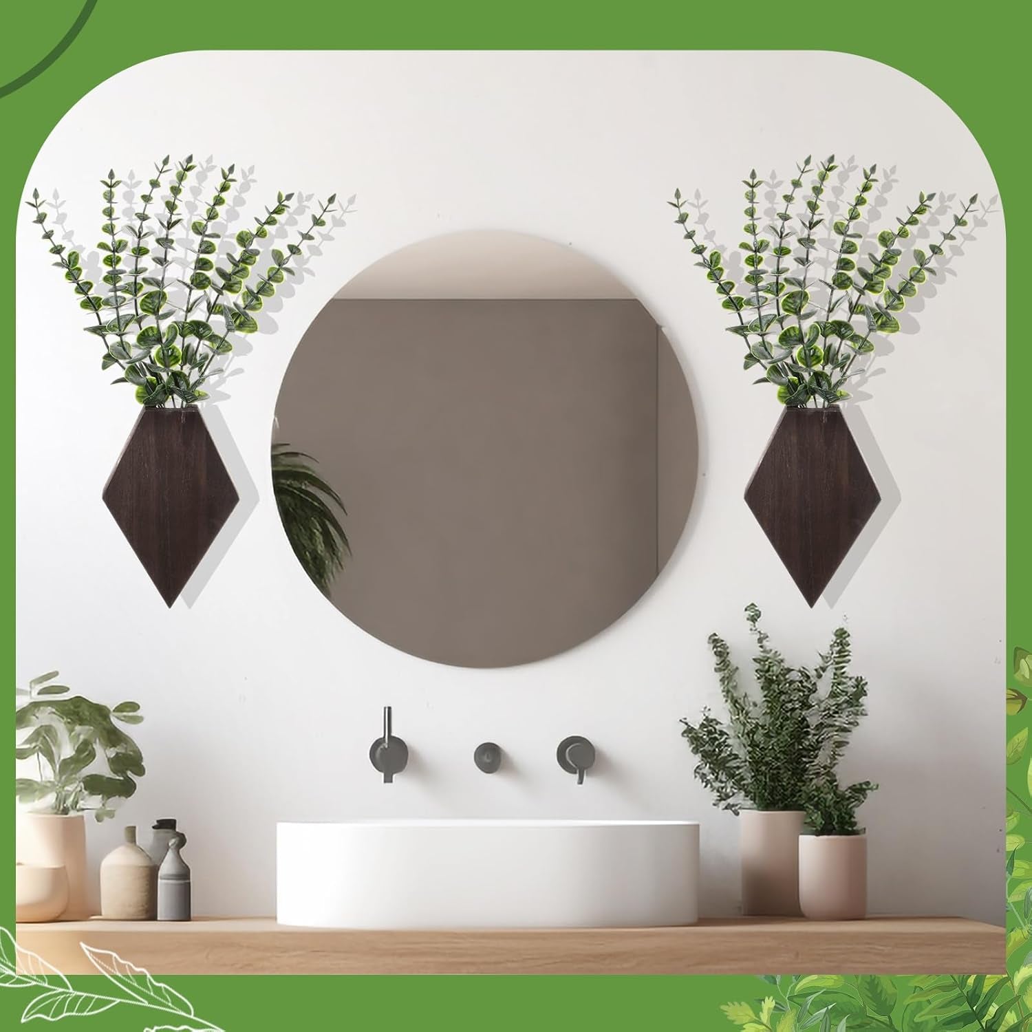 2 Pcs Wooden Wall Planter Decor Hanging Fake Plants Greenery Flowers Holder Vase Boxes for Wall Bohemian Farmhouse Room Kitchen Office Indoor Decoration(Brown,7.1 X 4.7 X 1.2 Inches)
