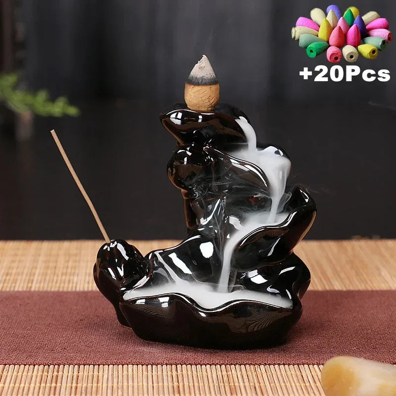 Free 20Pcs Incense Cones Creative Home Decor Backflow Stick Incense Burner Ceramic Censer Home Decoration Use in Home Teahouse